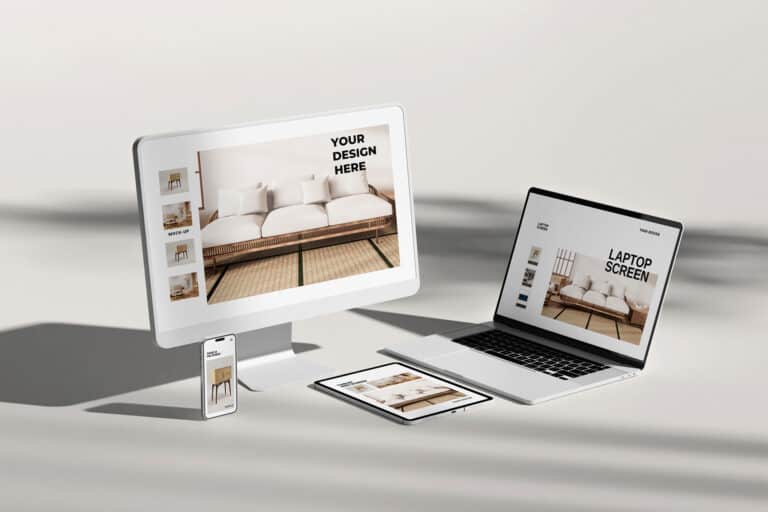Customizable home interior design displayed on various digital devices.
