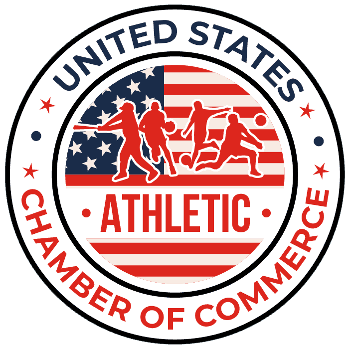 Logo of the United States Athletic Chamber of Commerce featuring athletes in action.