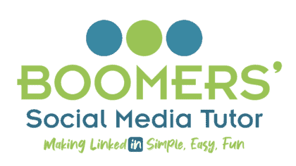 Logo of Boomers' Social Media Tutor with LinkedIn icon and tagline.
