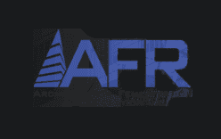 Modern logo of AFR with blue and black colors on a dark background.