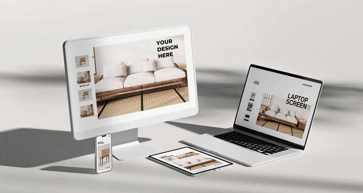 Customizable home interior design displayed on various digital devices.